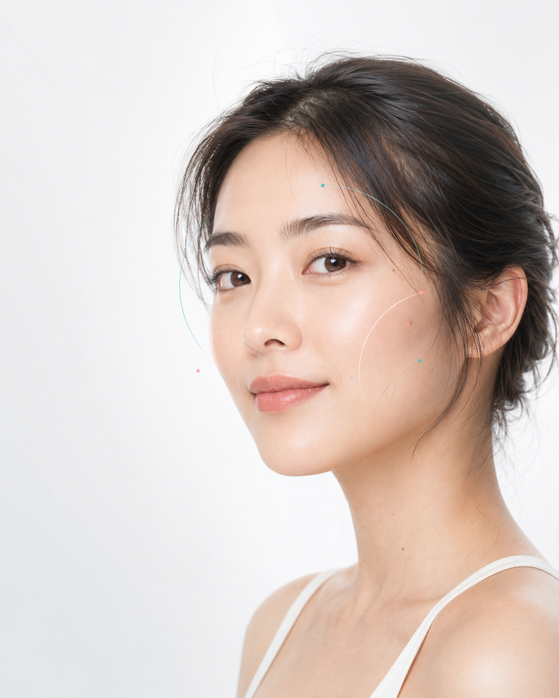 使用 AI 輔助觀察肌膚狀態的女性